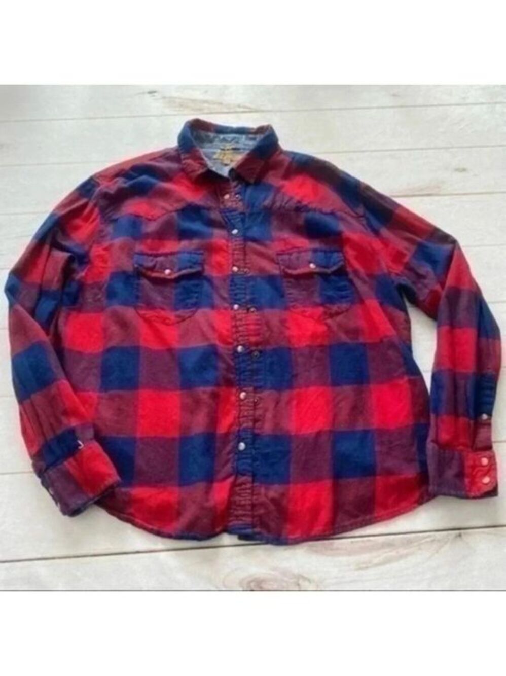 JACHS Girlfriend Womens L Red Paid Long Sleeve Flannel Bea Roll Tab Shirt